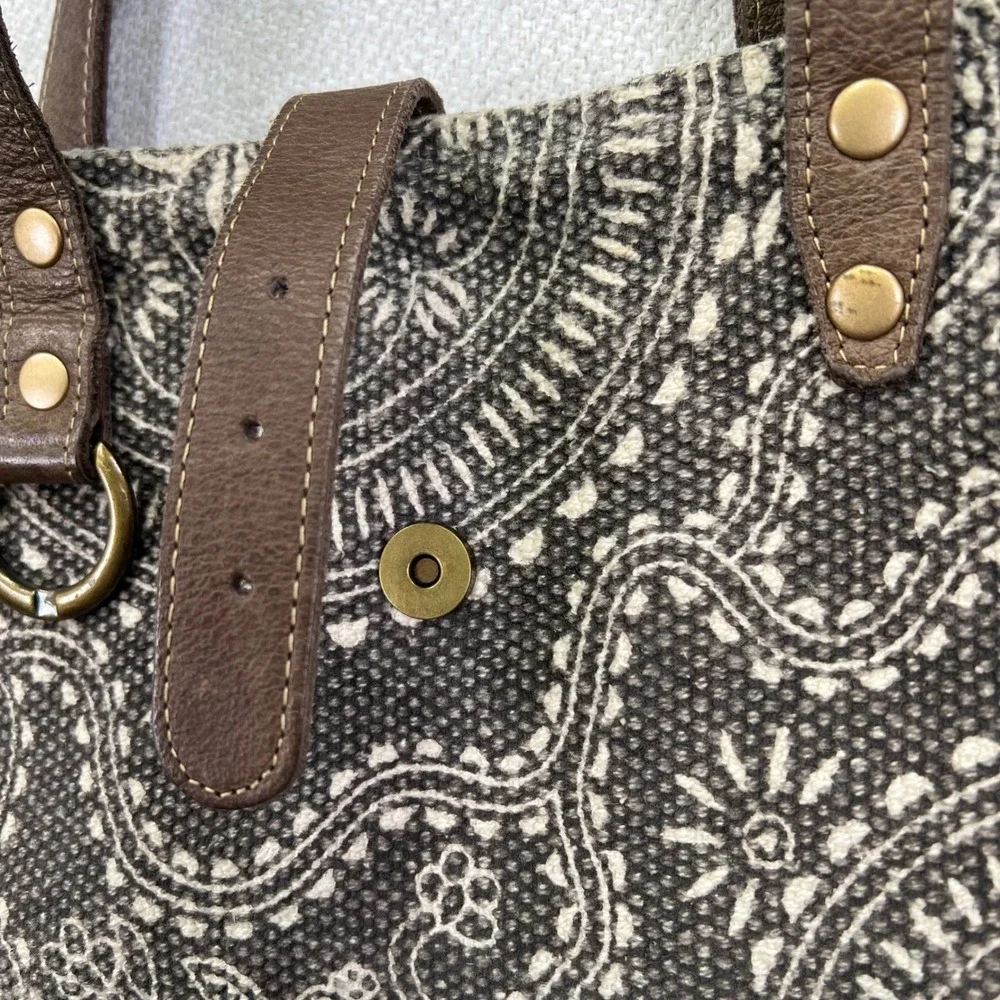 Myra Bag Ancient Tote Handbag Large Canvas Leather Mandala Boho Bag READ